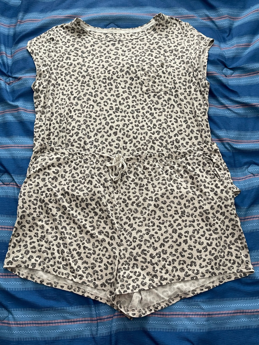 Leopard Print Cream Women's Pajama Shorts with Drawstring-Size 2X